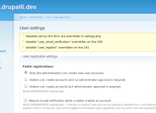 Screenshot of how overrides are highlighted ot the user, for Drupal 6.