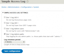 Simple Access Log configuration page