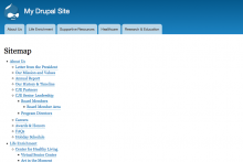Screenshot of the Sitemap module displaying the complex heirarchy of a menu