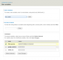 All in one place: add a variable, filter by prefix, delete/modify variables