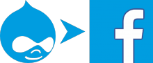 Old-style Drupal logo with an arrow pointing to the Facebook logo.