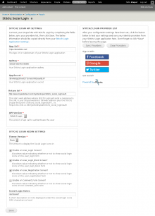 Stitchz Social Login Configuration Screen