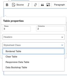 Table styles plugin screenshot
