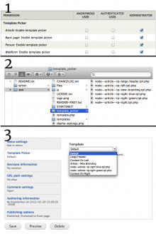 Template Picker select box, listing example templates.