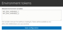 Environment for tokens config