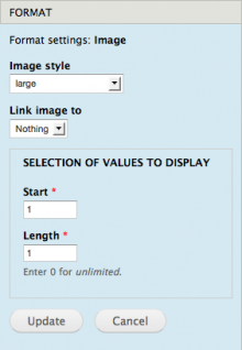 Screen shot of VASE's form elements applied to an image formatter.