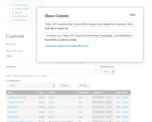 A screenshot of the modal for sharing a view
