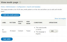 View mode page - Drupal 8 configuration screen