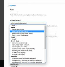 Screenshot of the options available in the webform component display settings