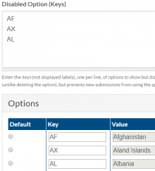 Example configuration with the keys AF, AX, and AL set to be disabled.