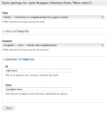 Panels Wrapper: Element style settings