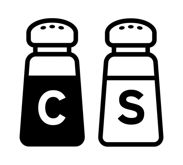Two shakers, one with a "C" for code and one with an "S" for salt.