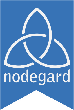 Nodegard Logo shows a triskele and text "nodegard"