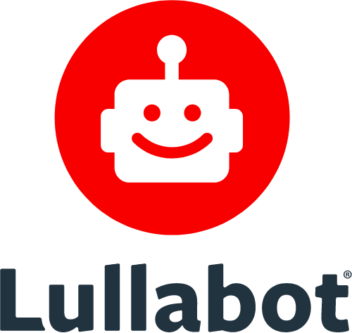 Lullabot logo with red circle with white robot face above the word, Lullabot.
