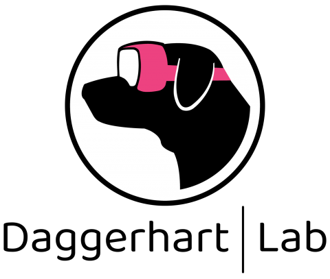 Daggerhart Lab logo, picture of a labrador with pink goggles