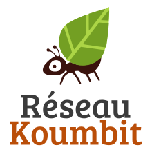 An illustrated worker ant carrying a large leaf above logo text that reads "Réseau Koumbit"