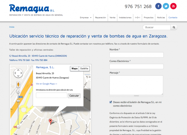 Contact an location of the company. Using Google Maps and Webform module.