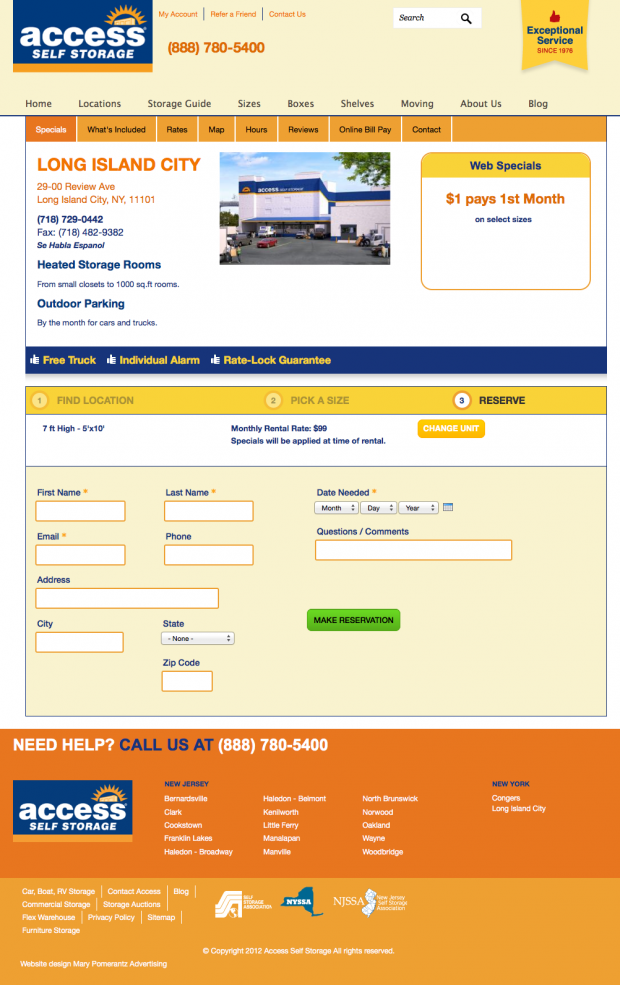 Step 3: Reserve A Unit Page for the Access Self Storage Website