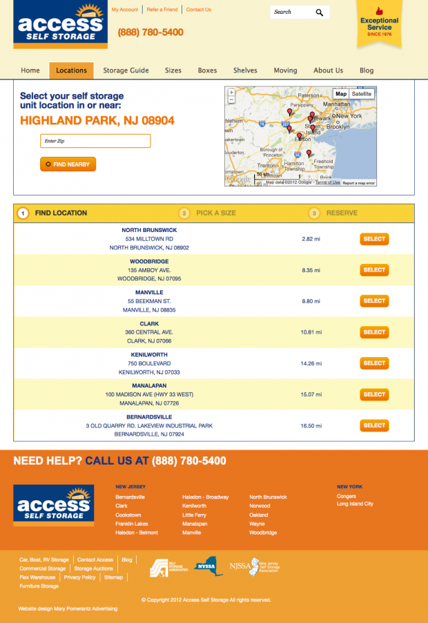 Step 1: Store Location Page for the Access Self Storage Website