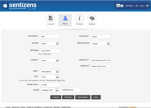 User profile page