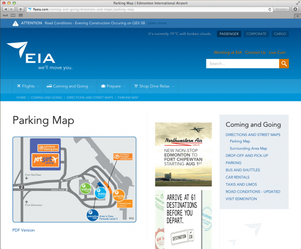 FlyEIA Parking page