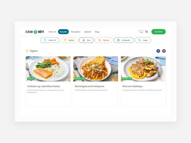 Eldum Rétt screenshot from website showing meal options 