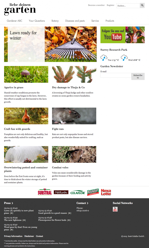 Liebe deine garten, German and Austrian website homepage