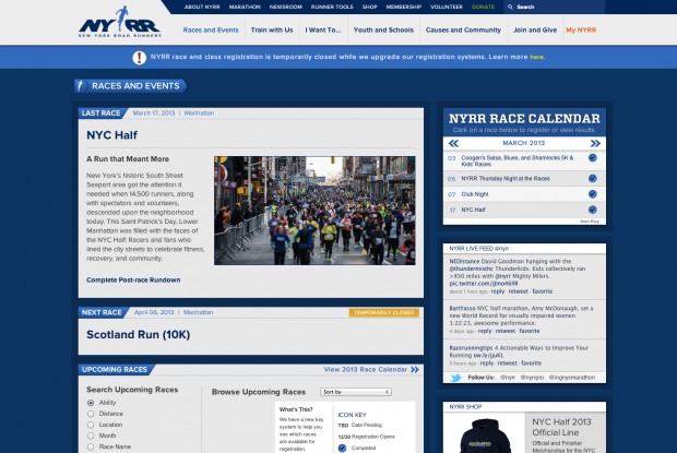 A portal to access all races and events sponsored by NYRR