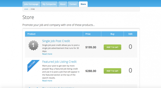 Drupal Job Board Store page