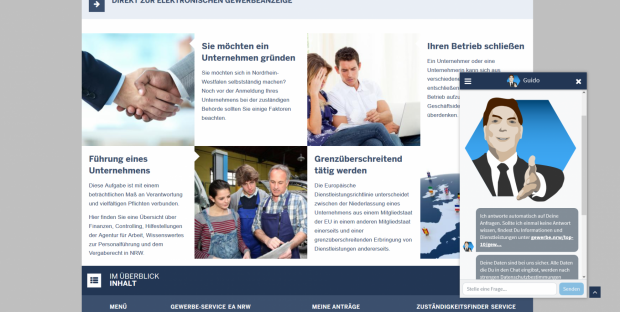 Service portal für business registration with Chatbot "Guido"