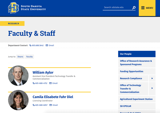 Faculty & Staff directory page