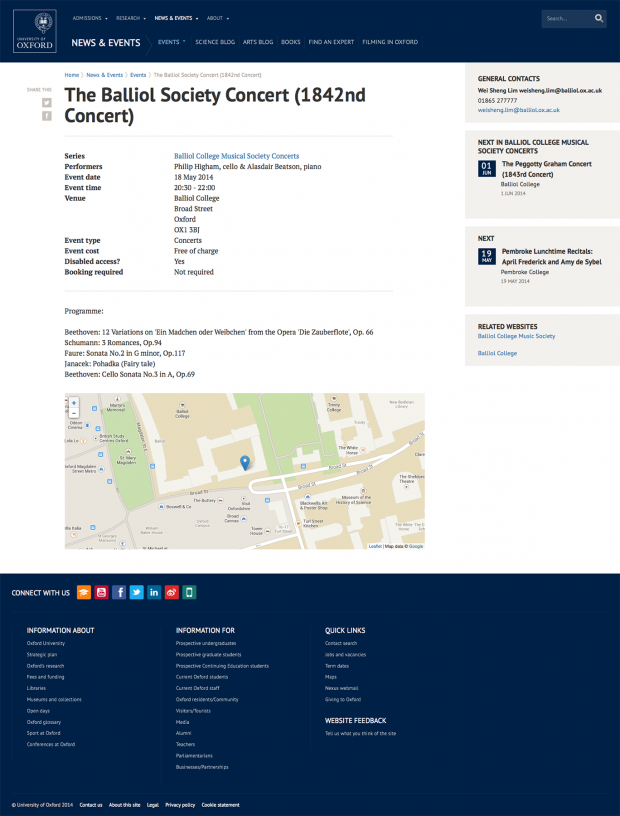 Oxford University Event page screenshot