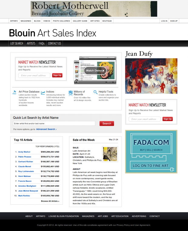 artinfo art sales index
