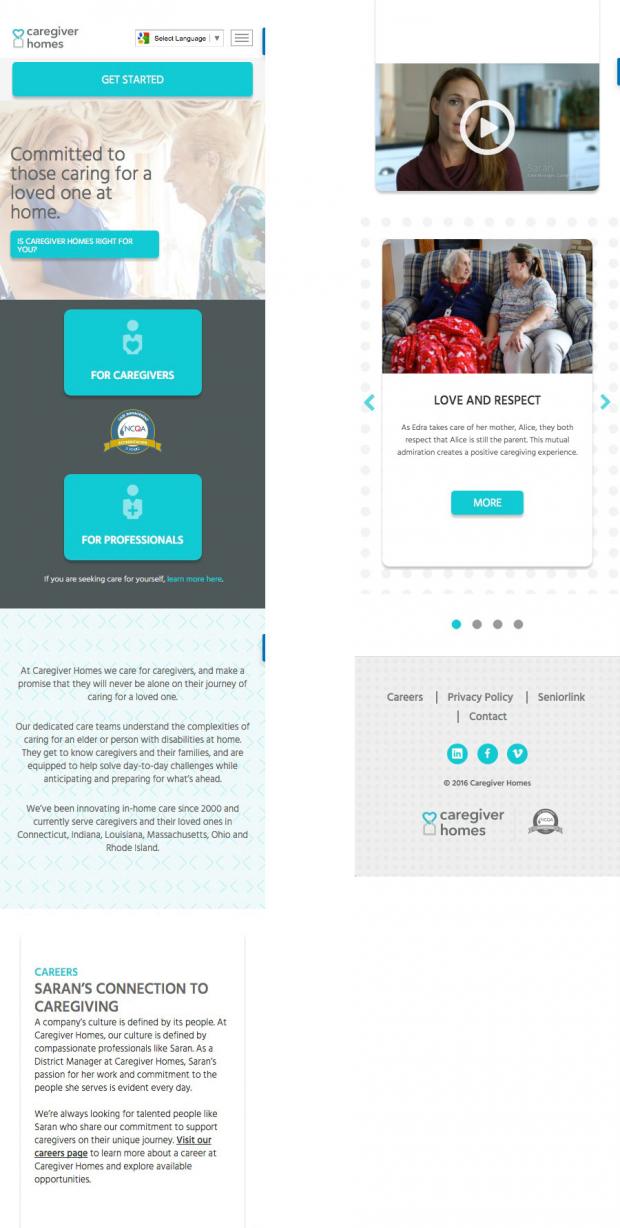 Caregiver Homes homepage mobile