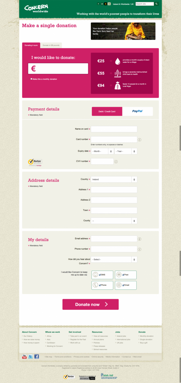 The donation form on concern.net donation form on concern.net