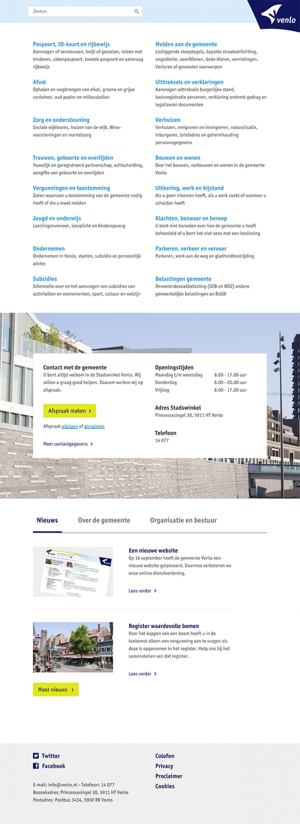 The front page of the Venlo.nl website