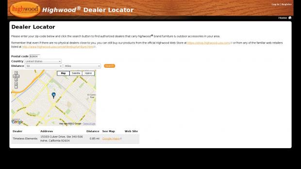 Example of proximity search to locate Dealers