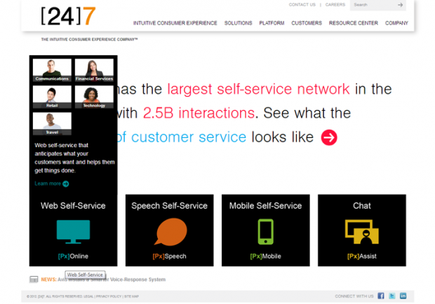 [24]7 offers web self-service, speech self-service, mobile self-service 