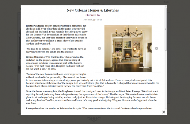 A sample article is shown in a Lightbox2 overlay.