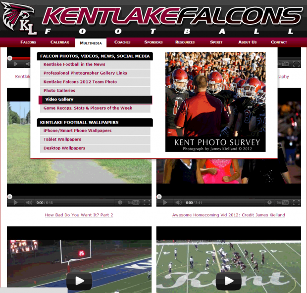 Screenshot of Kentlake football video page