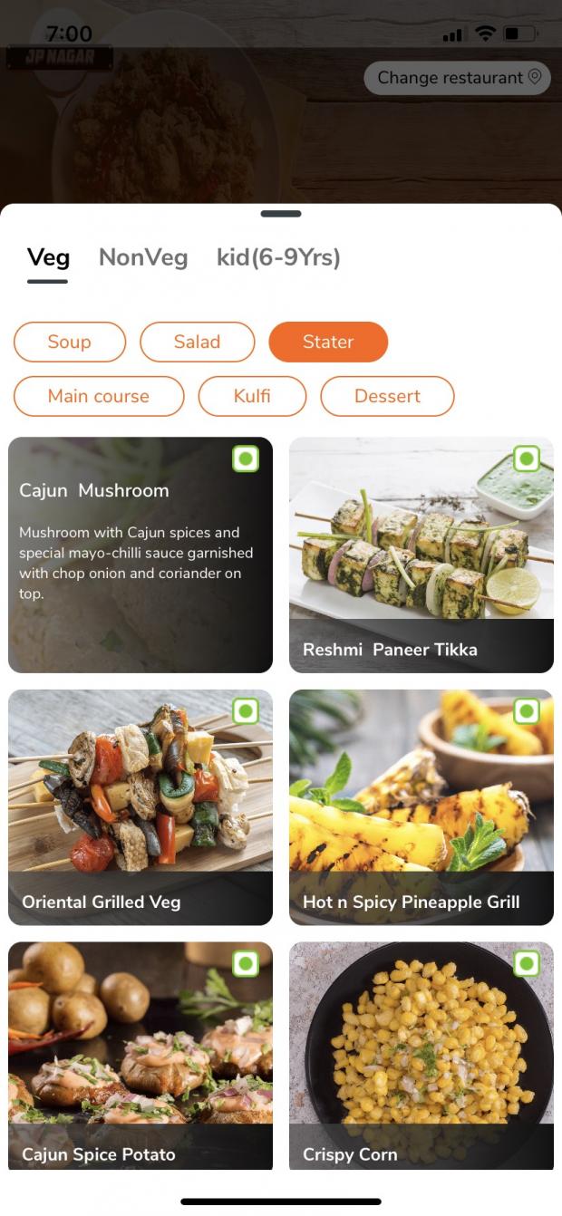 Mobile View of the Menu