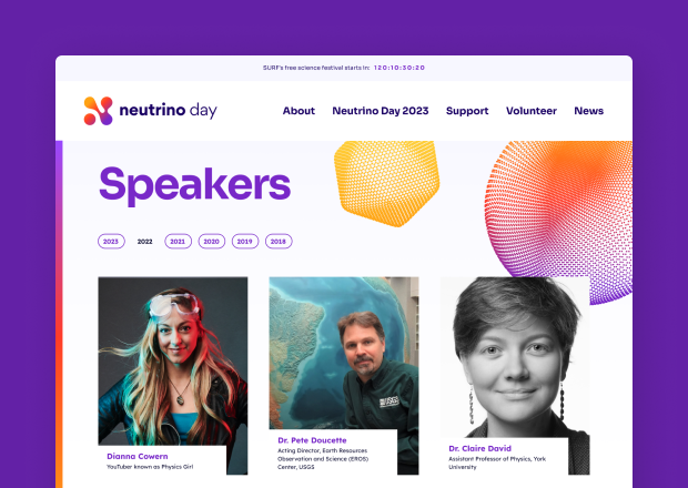 Speakers page of the Neutrino Day website screenshot