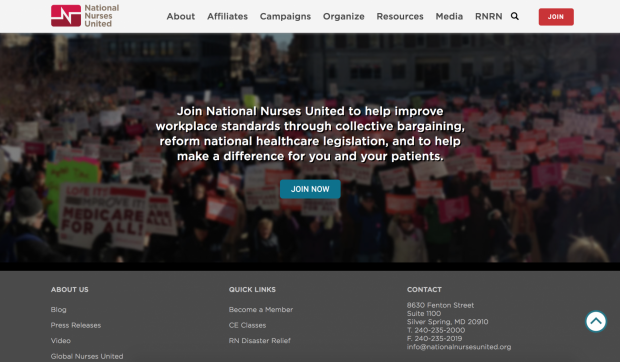 National Nurses United Home Page Footer Call to Action