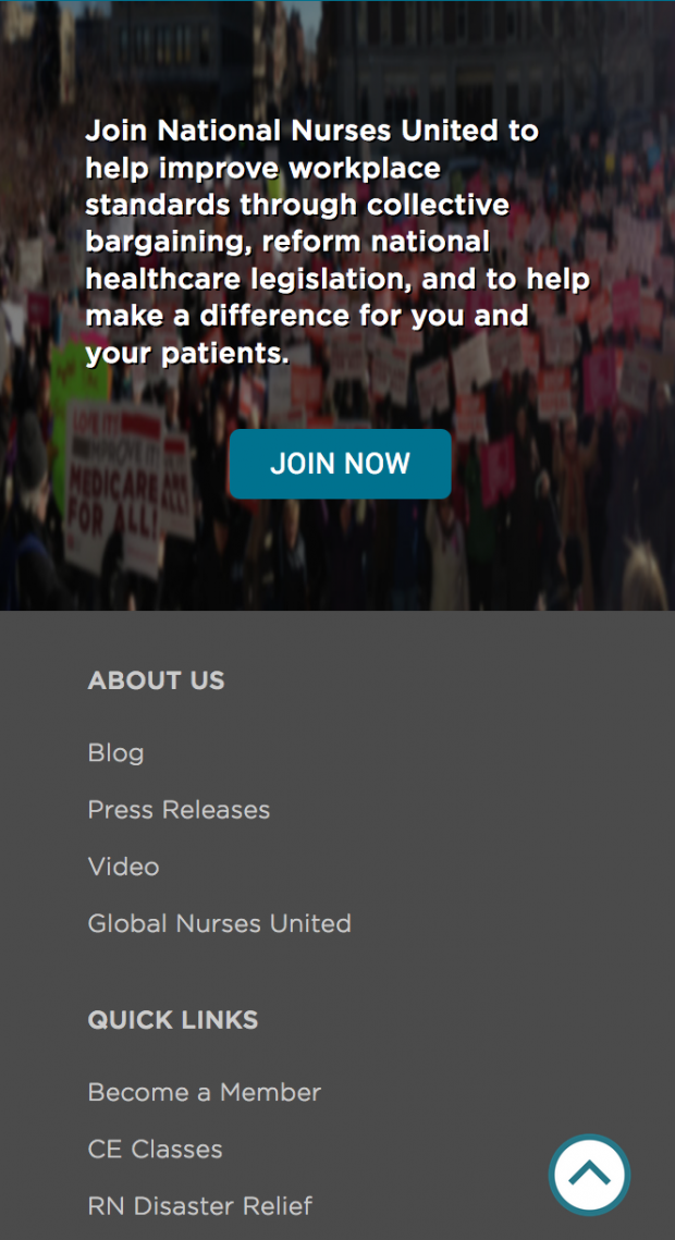 National Nurses United Mobile Home Page Footer