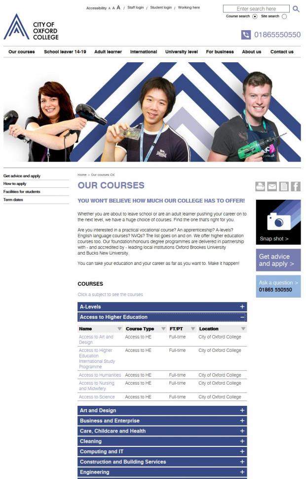 List of all offered courses