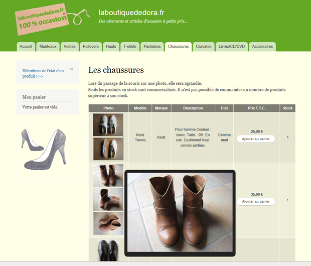 Screenshot of the e-boutique