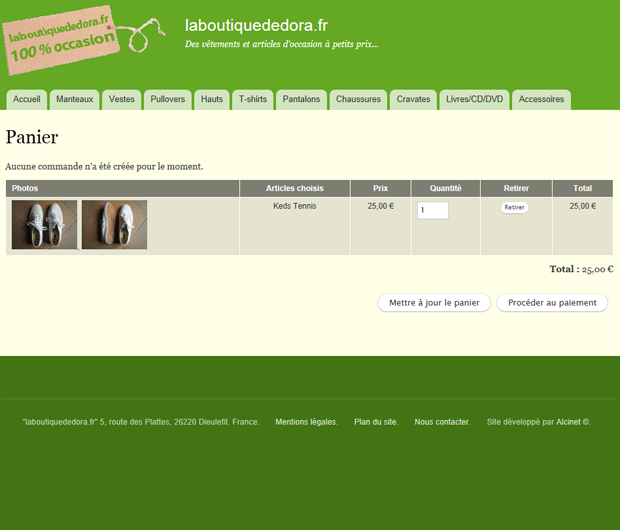 Screenshot of laboutiquededora.fr Example of a cart at laboutiquededora.fr