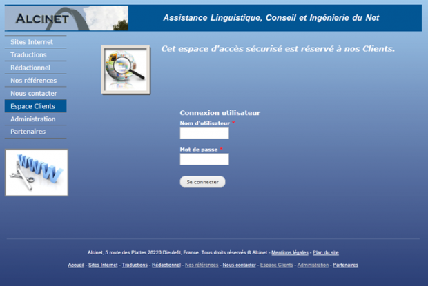 Screenshot of the login page