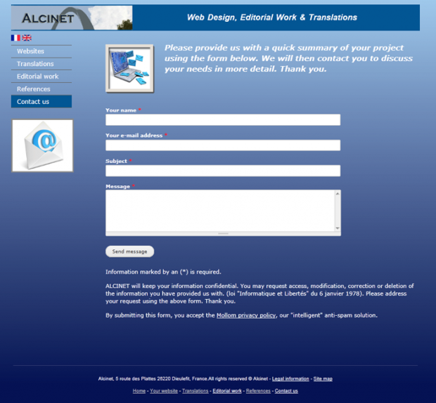 Screenshot of the contact form