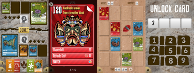 Four screen shots of Specimania, the iOS App for The Field of Museum of Chicago